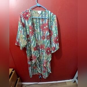 LuLaRoe Striped Floral Top with Red and Green Accents
